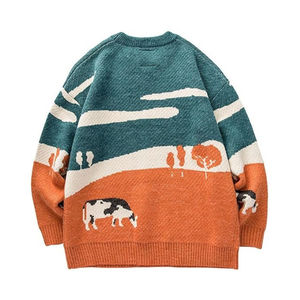 Pull en tricot à motif animalier, col rond, manches régulières, vêtements décontractés d'automne, pull en tricot pour homme - Product Image 2