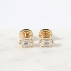 Boucles d'oreilles clous minimalistes en or massif 10K 14K 18K avec diamant de laboratoire taille hexagonale 1 carat, serti griffe, pour femme, usage quotidien - Product Image 2