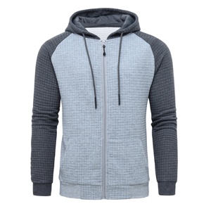 Sudadera con capucha de forro polar para hombre, con cremallera, manga raglán, corte holgado informal, color liso, manga larga, con bolsillo, ropa de invierno, bordada - Product Image 1