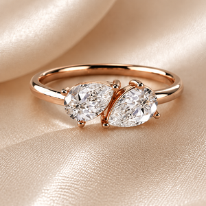 1 CTW Pear Cut Moissanite Diamond <b>Open</b> Bypass Engagement <b>Ring</b> in Rose Gold | Minimalist Double Pear Promise <b>Ring</b> for Women - Product Image 1