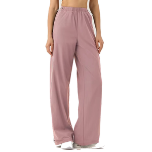 Pantalon large bleu marine taille haute avec bande latérale et cordon de serrage, longueur intégrale, en Spandex et Polyester respirant, pour femme, vêtement de sport - Product Image 4