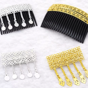 หวีผมทำมือชุบทองวินเทจ  รักษ์โลก กันน้ำ ดีไซน์หรูหราทันสมัย  ประดับเปลือกโลหะผสม  มินิ  ประดับด้วยหินสีแดงรูปดอกไม้  สำหรับเจ้าสาว - Product Image 1