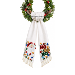 Wholesale Christmas Gingham Wreath Sash Monogram Embroidered Scalloped Trim Handmade Festive Door Wreath Bow Decoration swags - Product Image 4