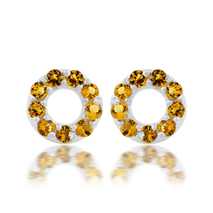 Boucles d'oreilles minimalistes en argent sterling 925 massif pour femmes, avec pierre précieuse citrine naturelle facettée, style mignon, bijoux fins, vente en gros - Product Image 1