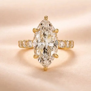 925 Moissanite <b>Diamond</b> Marquise Cut Engagement Ring Full <b>Simulated</b> <b>Diamond</b> in Sterling Silver Yellow Gold Plated. - Product Image 5