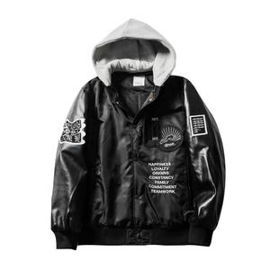 Blouson bomber noir unisexe tendance 2024 avec capuche amovible, style streetwear personnalisé, service OEM disponible - Product Image 1