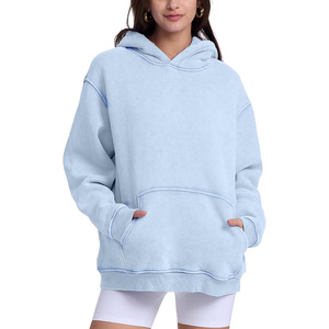 Sweat-shirt respirant à capuche en coton peluche brodé, couleur unie, manches longues, style streetwear, effet délavé vintage pour femme - Product Image 3