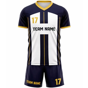 Conjunto de Uniforme de Fútbol Personalizado para Hombre, Sublimado, 100% Poliéster, Transpirable, de Secado Rápido, Antibacteriano, Jersey con Cuello en V, Pantalones Cortos, Ropa Deportiva para Equipo - Product Image 1