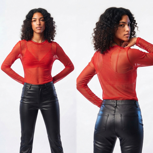 T-shirt transparent en maille pour femme, 100 % polyester, léger, compressé, séchage rapide, haut sexy et transparent - Product Image 4