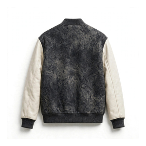 Blouson universitaire vintage en laine lavée pour homme, économique, avec manches contrastantes en cuir, épais, style Letterman, coupe bomber - Product Image 2