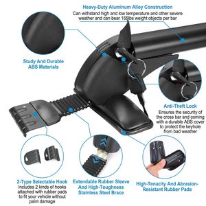 2 supports de toit universels pour voiture de 110 cm/43 pouces avec verrou antivol et cadre de fenêtre réglable, 2 versions - Livraison aléatoire - Product Image 5