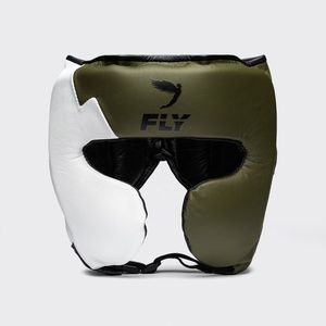 FLY Green White Open Face Adjustable Sparring <b>Training</b> Real Leather Boxing Kit Muay Thai Protection Boxing Headgear - Product Image 1