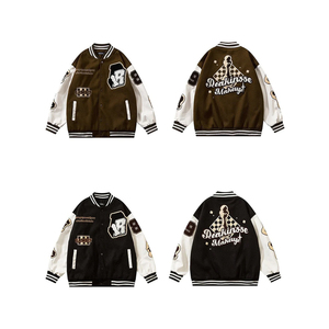 Clothing Manufacturers Custom PU Leather Sleeve Streetwear Letterman Varsity <b>Jacket</b> for <b>Men</b> Custom Logo Unisex Varsity <b>Jackets</b> - Product Image 4