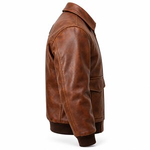 Chaqueta de aviador A2 de cuero auténtico con cuello vuelto, puños acanalados, dobladillo elástico y bolsillo grande con solapa para hombre, fabricante personalizado - Product Image 3
