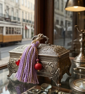 Porte-clés artisanal avec franges en rayonne violette et perles rouges, porte-clés décoratif - Product Image 5