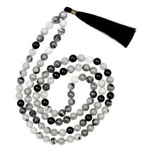 Collier Mala 108 Perles en Quartz Rutile Noir Naturel, Perles de Prière Rondes de 8mm en Pierre Gemme, Méditation Yoga, Pompon, Certifié, Vente en Gros - Product Image 4
