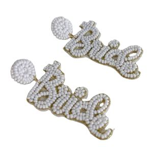 Pendientes de cuentas de diseñador Vintage para mujer, color patriótico naranja, blanco y azul para bodas y días conmemorativos - Product Image 1