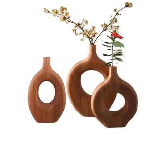 Vase en bois moderne, fin et conique, sculpté à la main, en bois massif naturel, bouteille haute, centre de table minimaliste, récipient à fleurs - Product Image 4