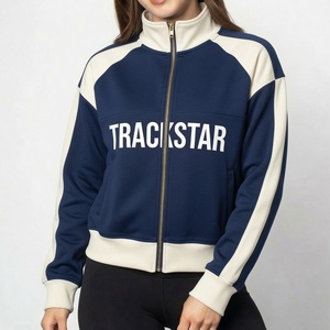 <b>Women's</b> <b>Navy</b> for Color Block TRACKSTAR <b>Zip</b>-<b>Up</b> Hooded Fleece Pullover Streetwear Sweatshirt Winter Wholesale - Product Image 1