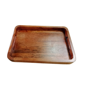 Plateau de service rectangulaire en bois, fait main, en bois naturel, bords surélevés, moderne, poli, écologique, vaisselle décorative - Product Image 4
