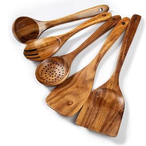ชุดอุปกรณ์ครัวไม้ย่อยสลายได้ ชุดตะหลิวไม้ธรรมชาติสำหรับคนอาหารและทำอาหาร - Product Image 1