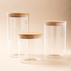 Glass Pantry <b>Jar</b> with Wooden Cap Decorative Food Storage Canister Transparent Kitchen Organizer Pasta Rice Beans Nuts <b>Cookies</b> - Product Image 1