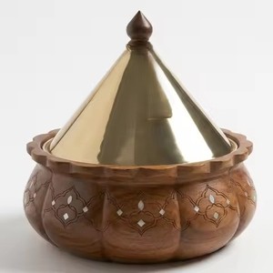 Calentador de Comida Árabe de Grado Comercial con Base Hexagonal Curva de Madera e Incrustaciones de Perlas para Buffet de Hotel de Lujo - Product Image 3