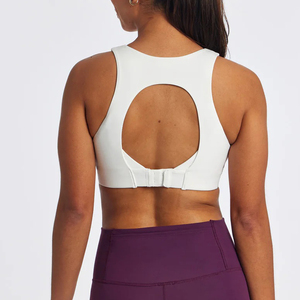 Sujetador deportivo sin costuras para mujer, blanco, con espalda cruzada, cuello redondo, de alto soporte, para yoga y ropa deportiva, de elastano y poliéster, ecológico, de secado rápido, con cierre frontal. - Product Image 3