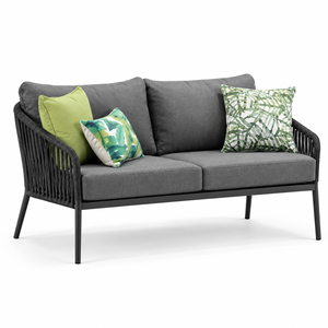 Juego de sofás de mimbre para exteriores de 4 piezas con mesa de centro, muebles de patio impermeables, estructura de aluminio, color gris - Product Image 5