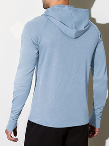Men's Autumn Athletic Hoodie Hooded Sweatshirt Solid Color Long Sleeve Anti-UV 100% Polyester Regular Fit Drop Shoulder Made - Product Image 4