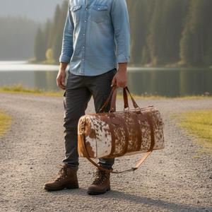 กระเป๋าหนังวัวแท้ทรงดัฟเฟิล หนังแท้ แฟชั่น ซิป น้ำหนักเบา ทำด้วยมือ กระเป๋าเดินทางพกพาสะดวก วินเทจ ความจุขนาดใหญ่ - Product Image 6