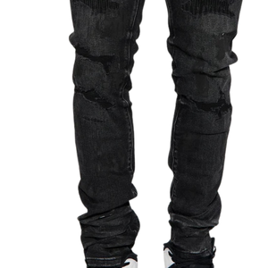 Jeans Negros para Hombre, Corte Regular, Mezclilla Elástica, Efecto Lavado Medio, Cinco Bolsillos Clásicos, Estilo Desgastado, Moda Urbana, Uso Diario - Product Image 5