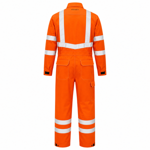 Orange Silver Reflective Spandex Hi Visibility Industrial Work Coverall Heavy Duty <b>Overall</b> Storm Flap Cargo Pockets Reinforced - Product Image 5