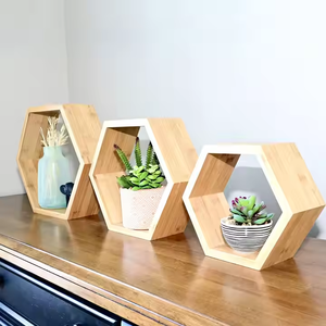 Natural Bamboo Hexagon <b>Shelves</b>: Budget-Friendly Wall <b>Storage</b> for Modern Spaces - Product Image 4