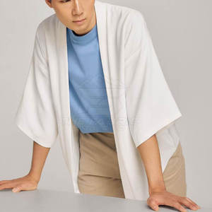 Men's <b>White</b> Oversized Kimono Shirt <b>Short</b> Sleeve Collarless Casual Summer Cotton Poplin Breathable Streetwear Cardigan - Product Image 6