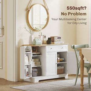 Modern 41\" White <b>Kitchen</b> Buffet Cabinet 3-Door <b>Sideboard</b> with Adjustable Shelf & Drawer for Dining Room - Product Image 5