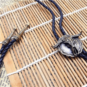 Horn Valor Retro Alloy Pendant Bolo Tie-Adjustable Genuine Leather Cowboy Necktie with Natural Stone for Men & Boys - Product Image 6