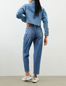 Pantalones Vaqueros de Mezclilla para Mujer, Logotipo Personalizado, Alta Calidad, 100% Algodón Lavado, Corte Recto, Holgados, Pierna Ancha, Cintura Alta, Tallas Grandes - Product Image 4