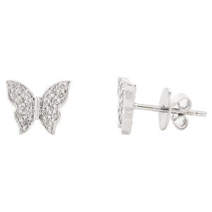 14K Gold Dainty Butterfly Stud <b>Earrings</b> with Turquoise <b>Opal</b> Pearl for Wedding - Product Image 4