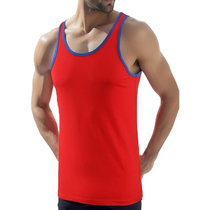 Débardeur tricoté à col rond rayé rouge pour homme, décontracté, sans manches, en coton côtelé respirant, séchage rapide, imprimé par sublimation, tendance - Product Image 3