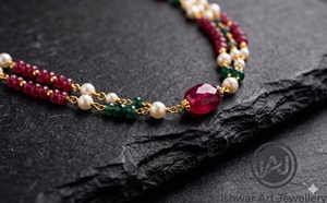 Collar Largo Mala de Perlas, Rubíes y Esmeraldas con Baño de Oro de 18K, Multicapa, para Mujer, Estilo Étnico, Regalo de Boda, Certificado por Hallmark, Ishwar - Product Image 2
