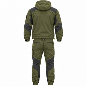 Chándal táctico negro oliva con capucha y cremallera completa, pantalones cargo con rodillas reforzadas, traje táctico para hombre con detalles neón. - Product Image 2