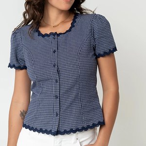 Camisa de manga corta ajustada con cuello redondo y ribete de encaje para mujer, estilo vintage, primavera y verano - Product Image 4