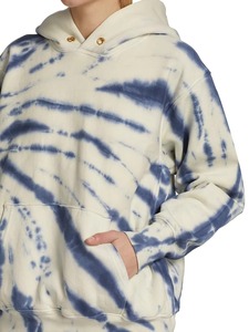 Sweat-shirt à capuche surdimensionné personnalisé pour femme, motif tigre bleu tie-dye, en coton French Terry, col boutonné, rayures, vente en gros OEM - Product Image 5