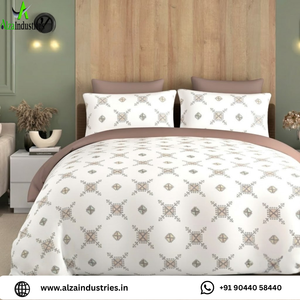 Parure de lit en coton Super King à imprimé géométrique |   Linge de lit doux avec housses d'oreiller, respirant, durable, textile moderne - Product Image 2