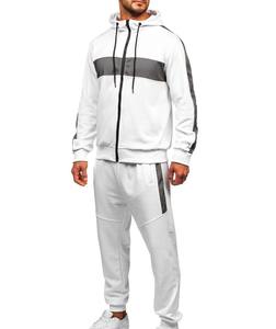 Chándal con Capucha Blanco Personalizado para Hombre, Manga Larga, Diseño Deportivo con Bloques de Color, Ropa de Otoño con Bolsillos Laterales, Corte Regular, 100% Poliéster - Product Image 4