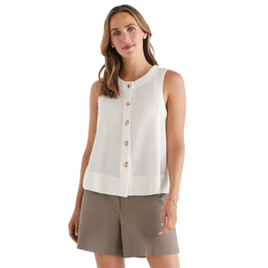 Camiseta sin mangas con botones texturizados para mujer, blusa informal de verano, holgada, transpirable, de punto, a la moda - Product Image 3