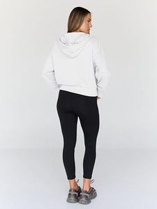 Sweat à capuche zippé blanc d'hiver pour femme avec strass, motif uni, logo frontal, poches, coupe ample, style streetwear décontracté - Product Image 2