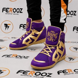 Zapatillas de Boxeo Profesionales Moradas y Doradas, Transpirables, de Caña Alta, para Entrenamiento, para Atletas Adultos - Product Image 1