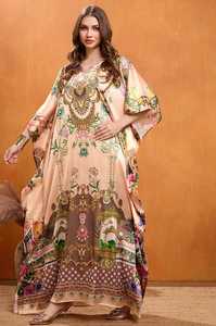 Wholesale Designer Turkish Style <b>Kaftan</b> Kurta Women Polyester Handmade Batwing Sleeves V Neck Regular Fit Flared Hem Breathable - Product Image 4